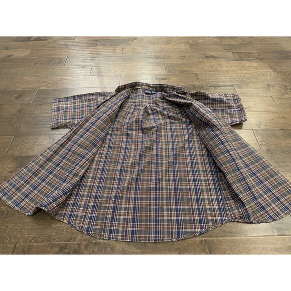 Vintage Bon Homme Mens Brown Blue Plaid Button Up Short Sleeve Shirt Size L - Picture 5 of 8